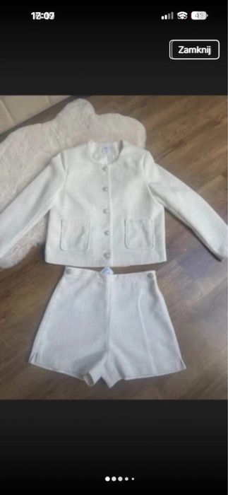elegancki komplet set marynarka szorty kremowe rozmiar l/xl
