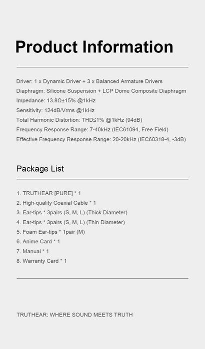 ‼️ TRUTHEAR PURE - проводные гибридные IEM наушники (1DD+3BA)