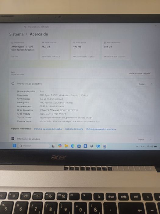 Acer Aspire 3 15 Ryzen 7/16GB Ram/SSD 1TB