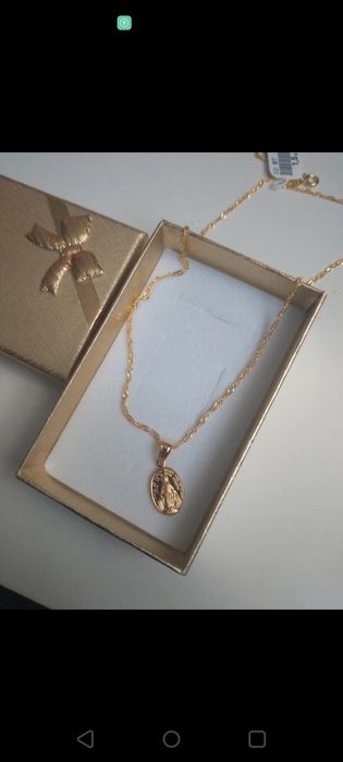 Pozłacany zestaw łańcuszek + medalik srebro