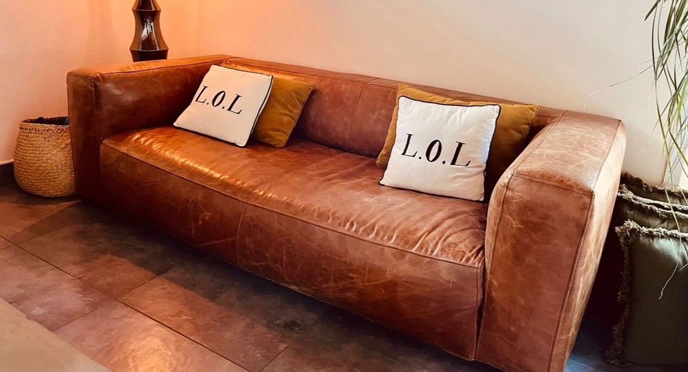 Sofá de pele castanho
