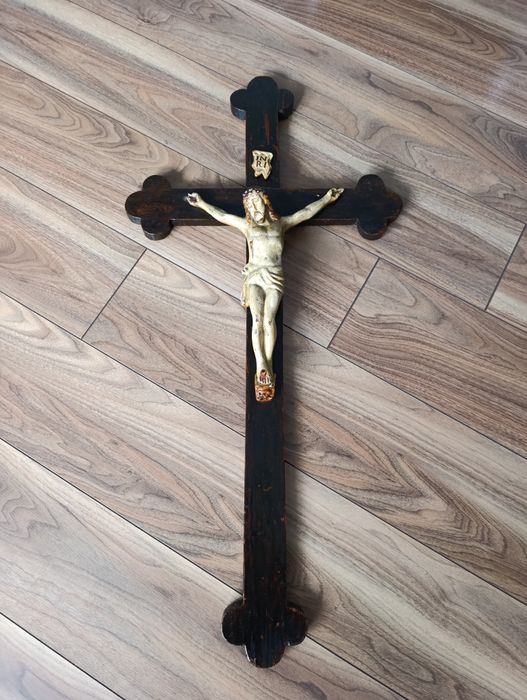 Duży stary krucyfiks drewniany 95 cm – retro / vintage okazja