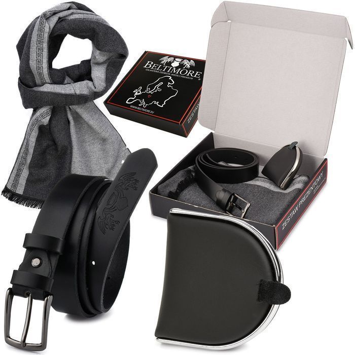 Zestaw męski skórzany Beltimore portfel szalik pasek U87 prezent
