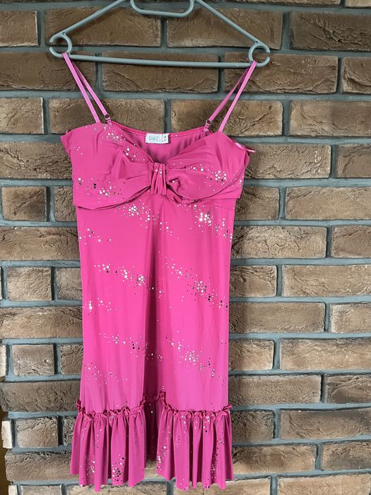 Różowo srebrna bluzka z baskinka na ramiączkach