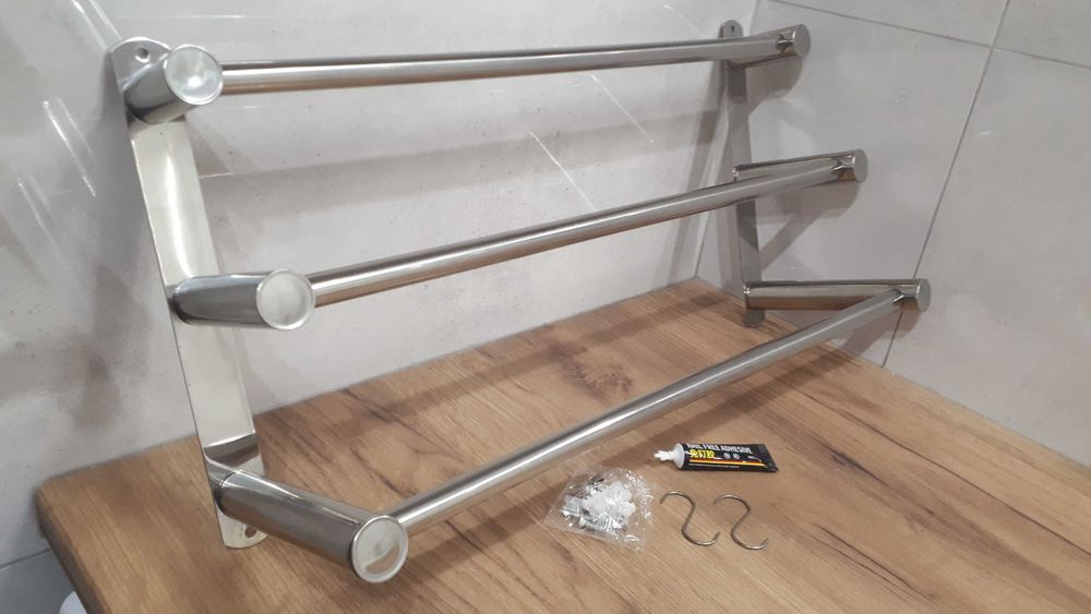 Wieszak na reczniki 50 cm nowy ścienny chrom srebrny na klej lub kołki