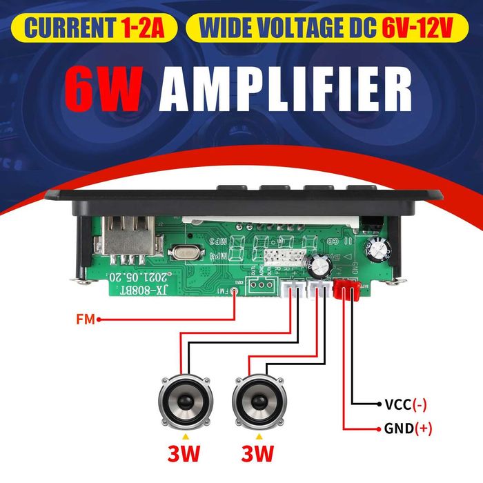 Bluetooth mp3 декодер с усилителем 2*3 W. поддержка TF USB AUX FM