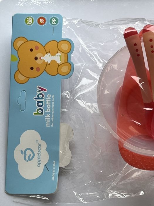 Набор детской посуды на присоске (миска 350 мл, вилка, ложка), Розовый