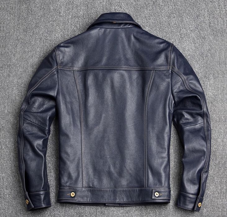 Męska skórzana kurtka marynarka niebieska skóra naturalna klasyczna