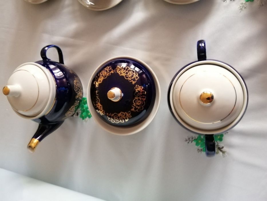 Кобальтовий чайний сервіз Полонський романс на 11 персон