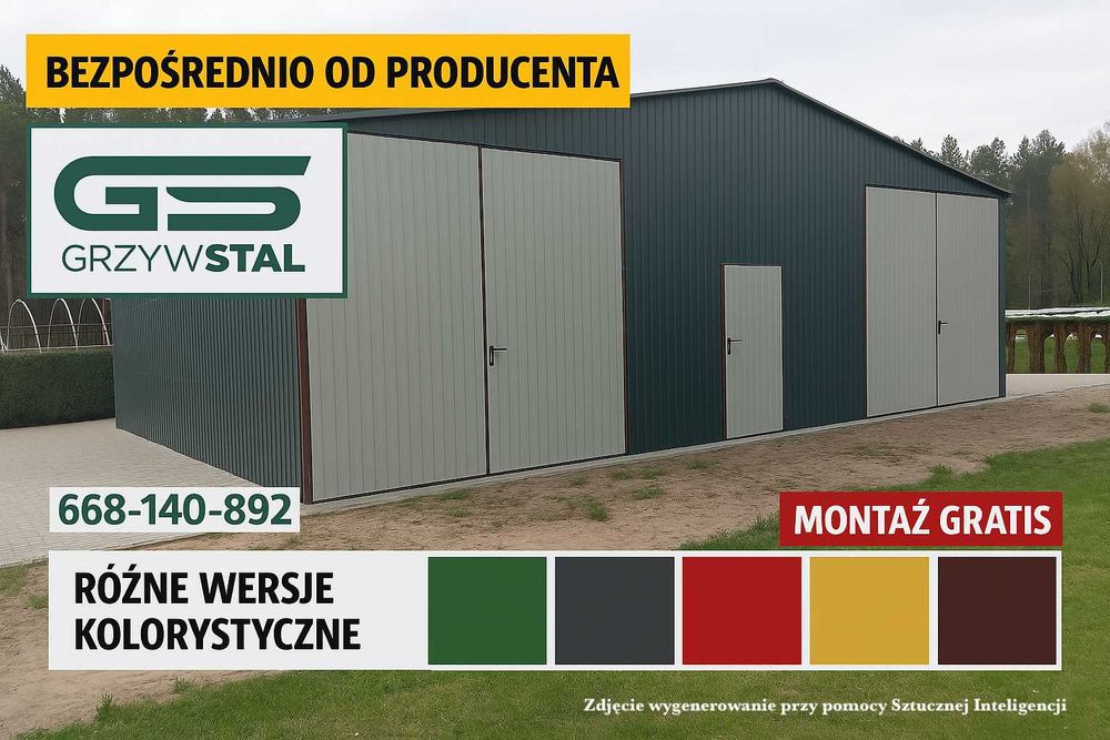 Duży Garaż blaszany|Magazyn|Wiata|Rolnicza Hala Stalowa – GRZYWSTAL*