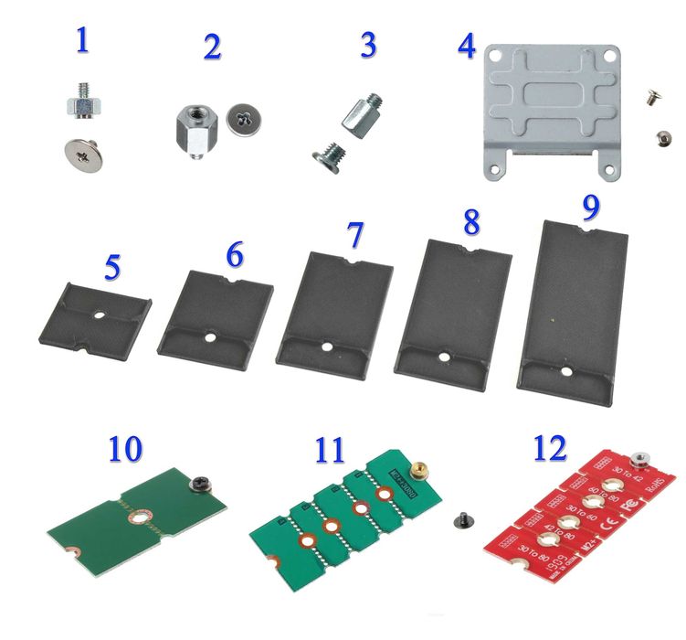 Удлинитель, стойка и крепежный винт для установки SSD M.2 NGFF и mSATA