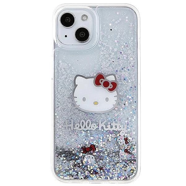 Etui Hello Kitty Liquid Glitter Charms Kitty Head na iPhone 15 - srebr
