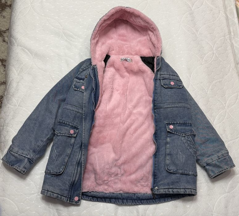 Джинсова зимова куртка на теплому плюшевому хутрі