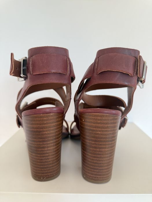 Skórzane sandały Este skóra naturalna słupek obcas bordo bordowe
