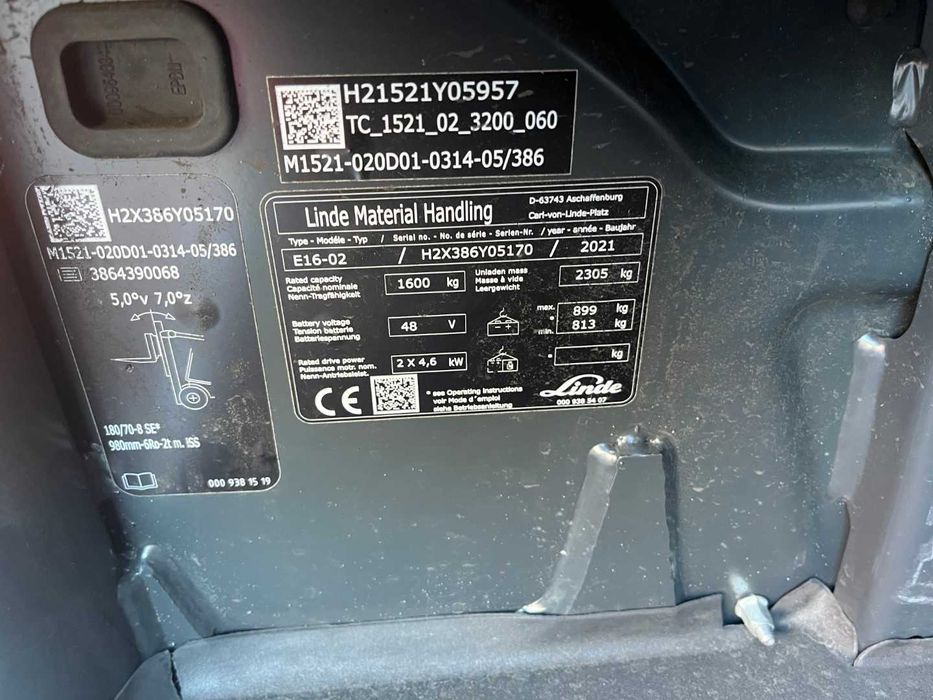 Wózek widłowy Linde E16-02 Duplex Przesuw 3/4 sekcja 2080 H 2021 rok