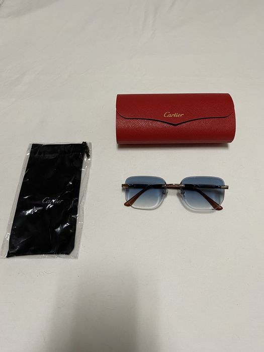 Oculos Cartier com lentes azuis e com bolsa