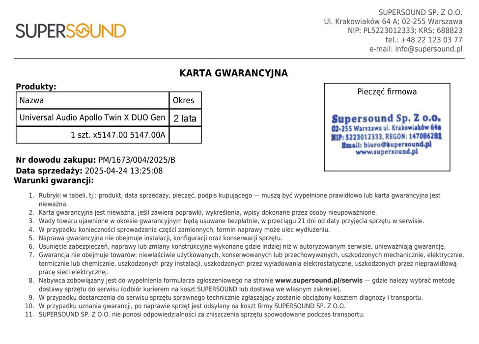 Universal Audio Apollo Twin X DUO Gen 2 Thunderbolt 3 (Studio + [ponad 50 wtyczek UA])