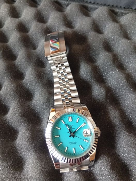 Relógio Tandorio Datejust  azul turquesa automático
