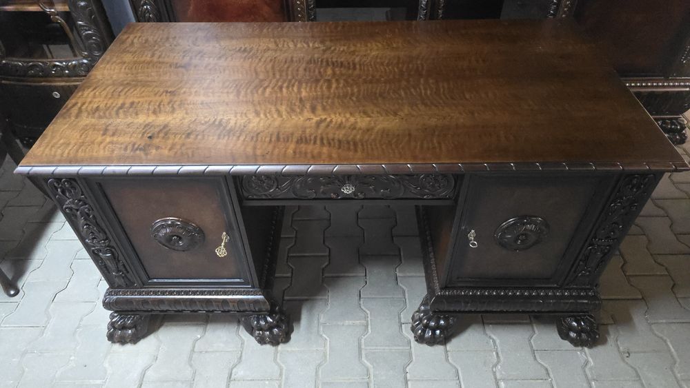 Biblioteka + biurko Antyk Neorenesans Lwie Łapy Gabinet