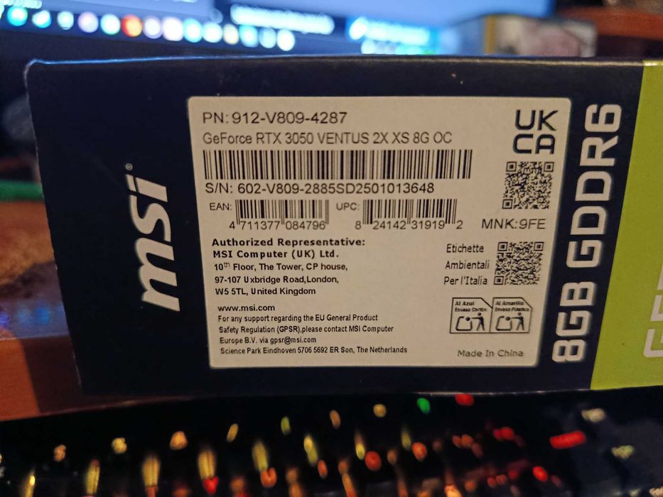 MSI geforce rtx 3050 ventus 2x xs oc 8gb gddr6(3 meses)