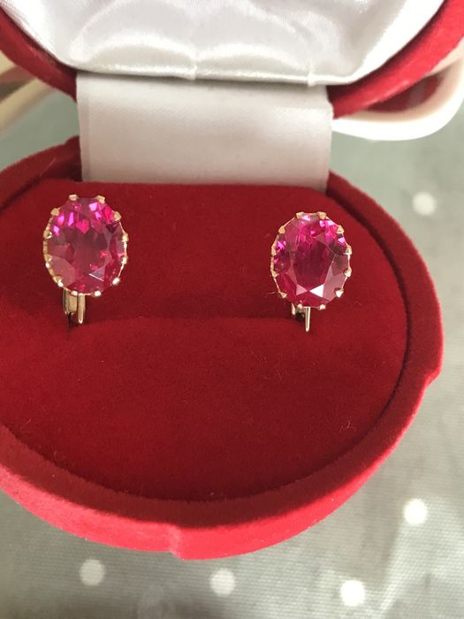 Золоті сережки з рубіном 583п. Золотые сережки СССР