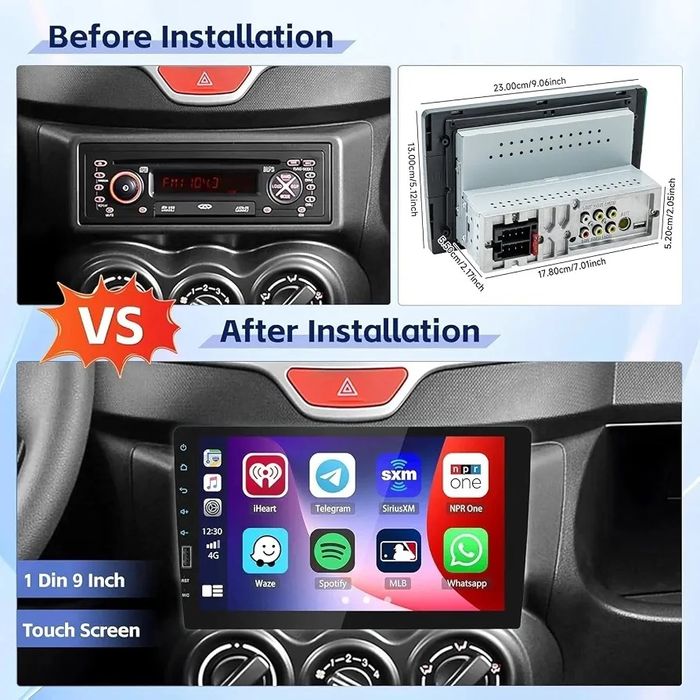 9-дюймова 1-DIN стереосистема, бездротовий CarPlay та Android Auto, Mirror Link, FM/RDS радіо, Bluetooth, керування на кермі, камеразаднього виду