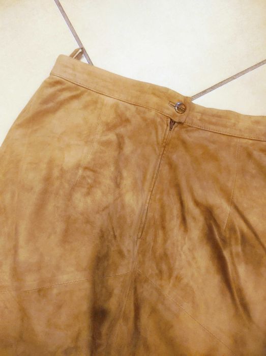 OuiSet maxi długa spódnica z naturalnej miękkiej skóry zamszowej