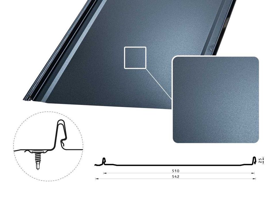 Blacha na rąbek stojący panel dachowy - IRON Click RAL 7016 gładki ULTRAMATT z podwinięciem