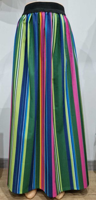 Spódnica pasiak zielony, M(38), maxi do kostek