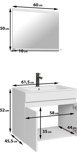 Szafka łazienkowa60X45cm z umywalką ceramiczną i lustrem ZESTAW NOWY