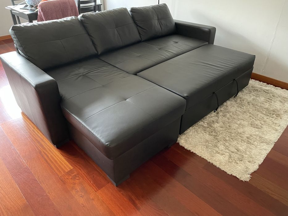Sofá Cama Couro Preto Ikea