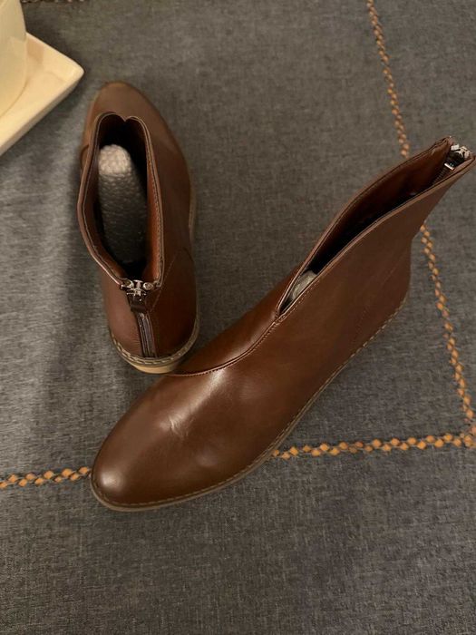 Buty damskie nowe, sztyblety, botki, brązowe, skóra,  okazja