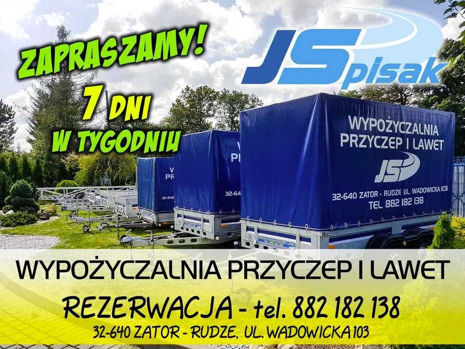 WYPOŻYCZALNIA PRZYCZEP I LAWET - WADOWICE. NAJTANIEJ W OKOLICY !!! (laweta, dłużyca, motocykle, quady, towarowe, koparki, reklamowe)