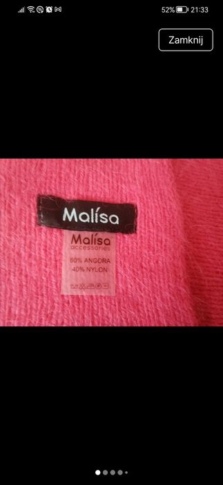 Szalik zimowy wełniany malinowy 60% angora