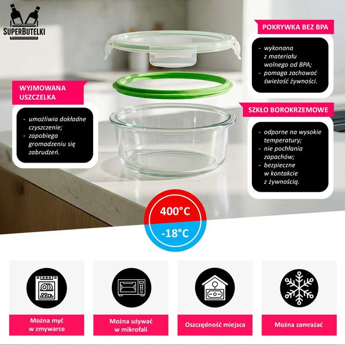 Pojemnik szklany 630 ml LUNCHBOX do mikrofali piekarnika zamrażarki