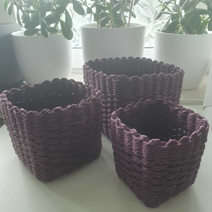 Kosze z wikliny papierowej (zestaw 3szt) - ciemny fiolet