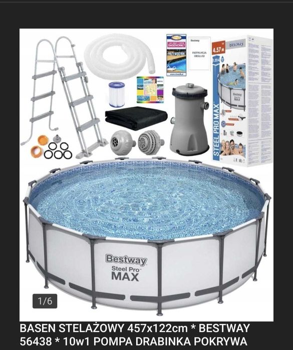Basen stelażowy 457x12 Bestway 56438 10w1 pokrywa pompka drabina