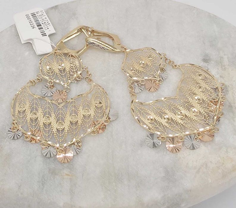 Złote kolczyki wiszące trójkolorowe 585 GOLD MONEY