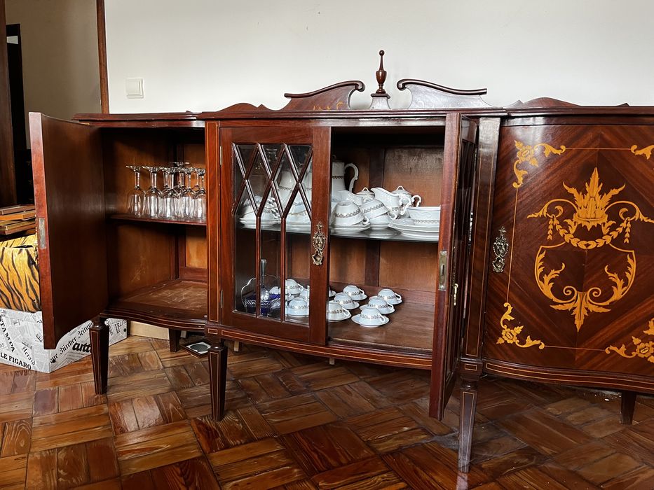 Conjunto 3 móveis de sala de cerejeira, estilo francês, embutidos