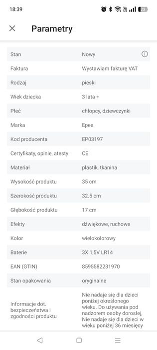 NOWY EPEE Piesek Samby Interaktywna pluszowa maskotka 03197