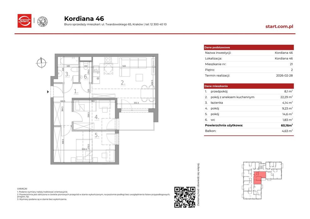 3-pokojowe mieszkanie 60 m² + balkon - Widok 2