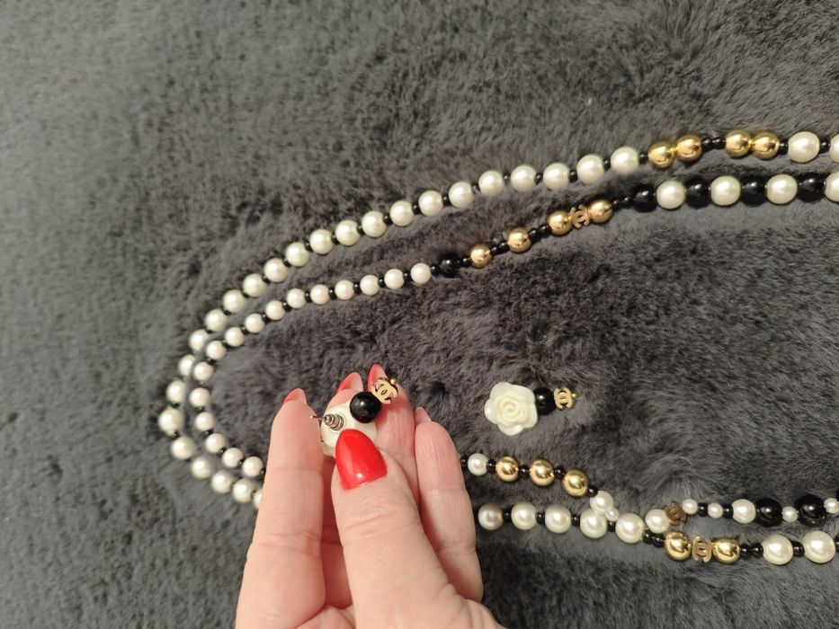 Намисто колье і сережки буси жемчуг перли біле С золотом в стилі "Шане