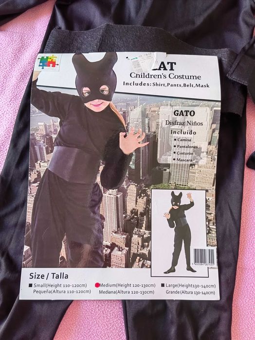 Fato de Carnaval Disfarce de Menina Gato Preto (Tamanho 120/130 cm)