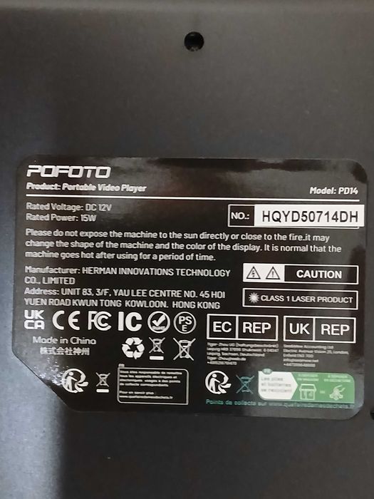 Przenośny odtwarzacz DVD z obrotowym ekranem HD o przekątnej 14,1 cala