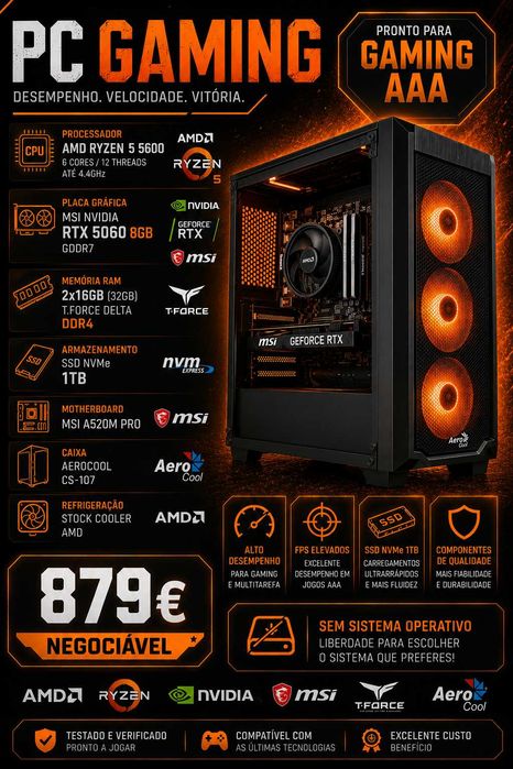 Desktop Gaming NEBULA (AMD Ryzen 5 5600 - NVIDIA GeForce RTX 5060 - RAM: 32 GB - 1 TB SSD) (2,5 anos garantia)