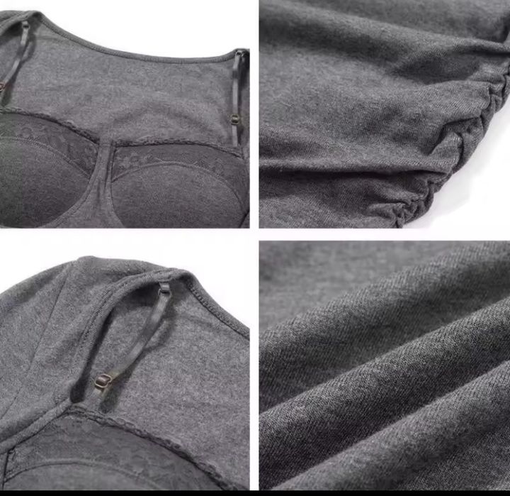 Сіра сукня з декольте та рюшами