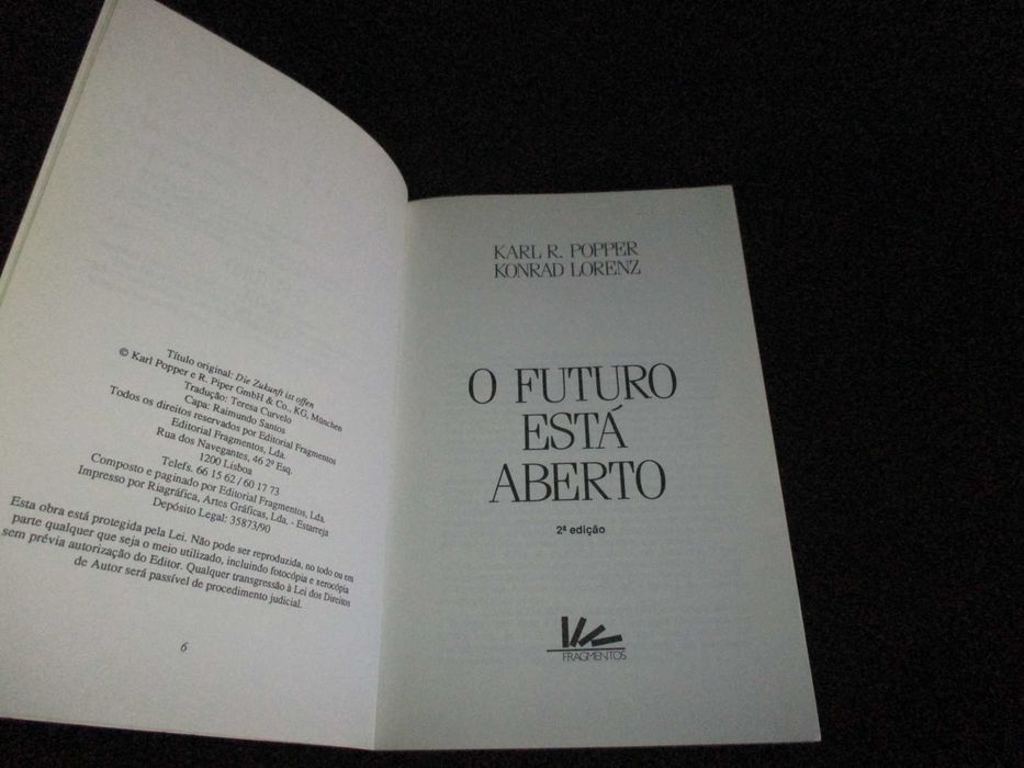 Livro O futuro está aberto Karl Popper Konrad Lorenz
