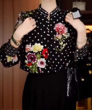 *_* Bluzka w kropki z długim rękawem cienka na stójce, rozm 42, nowa