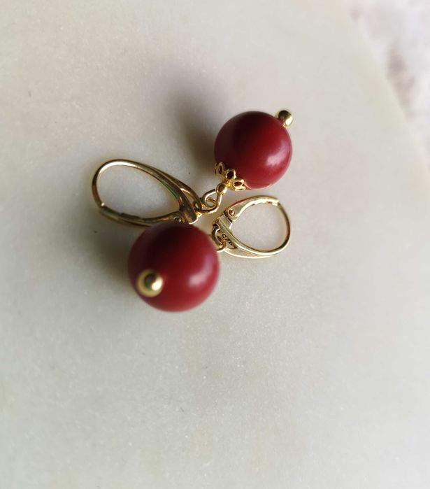 kolczyki koral srebro złocone koral czerwony