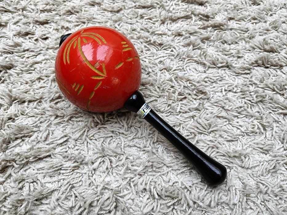 Maracas, marakas drewniany, grzechotka hand made z motywem palm